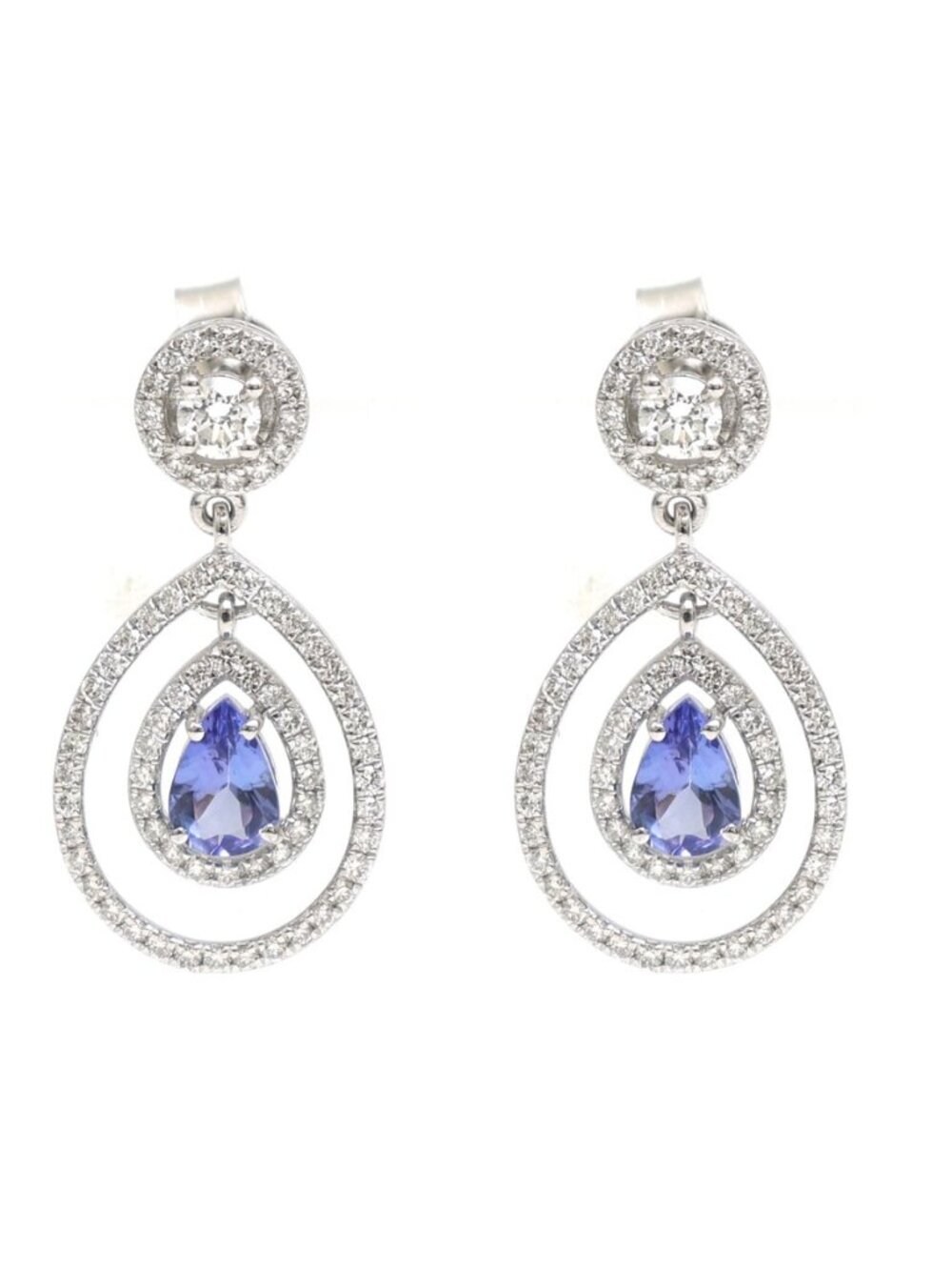 Tanzanite & Natural Diamond Drop Earrings in 18K White Gold